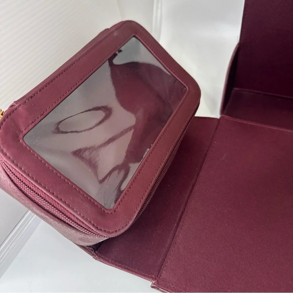 Estee Lauder Makeup Travel Case Vintage Burgundy Hard Cosmetic Bag Tote